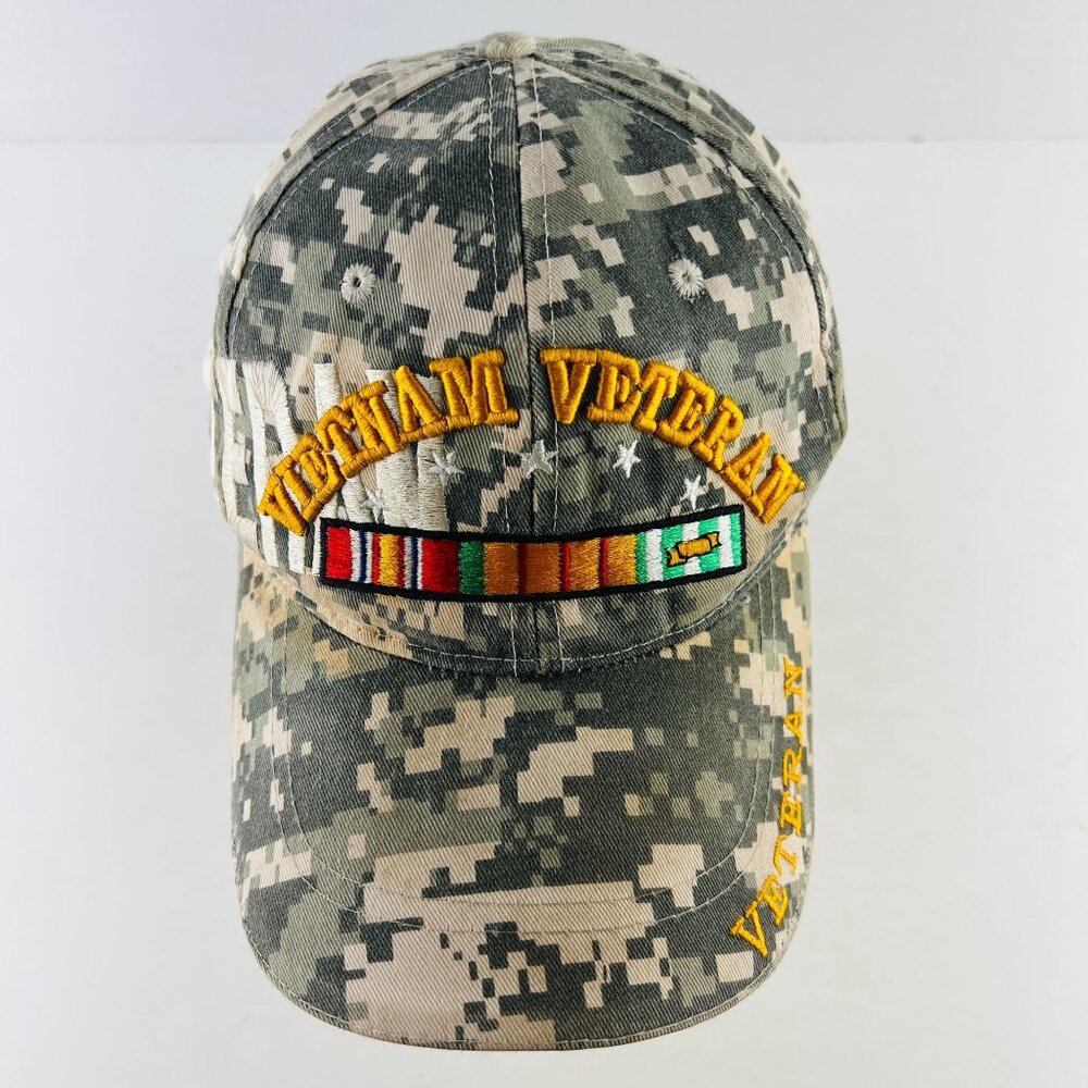 Vietnam Veteran Camo Ribbon Ball Cap Hat Strap Back O/S